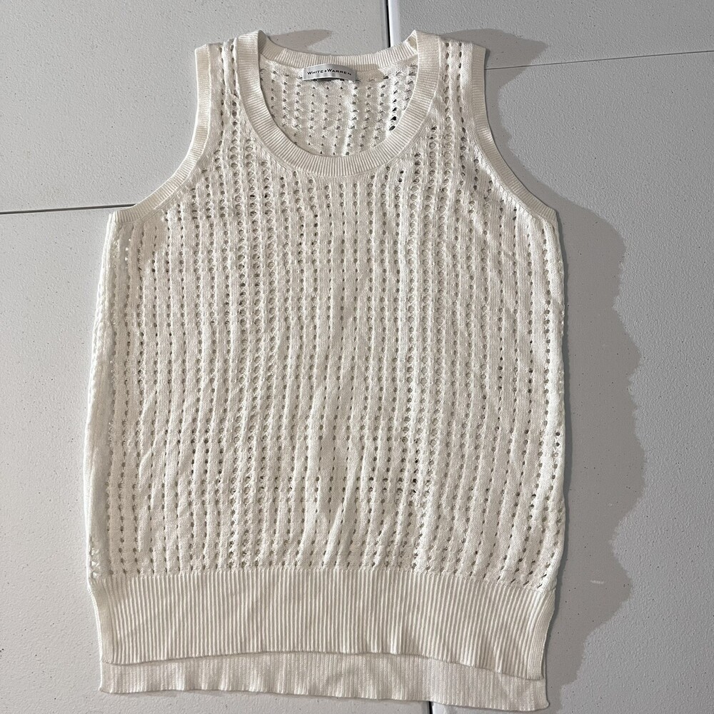 White + Warren Womens Sleeveless Eyelet Stretch Cotton Textured Tank Top M